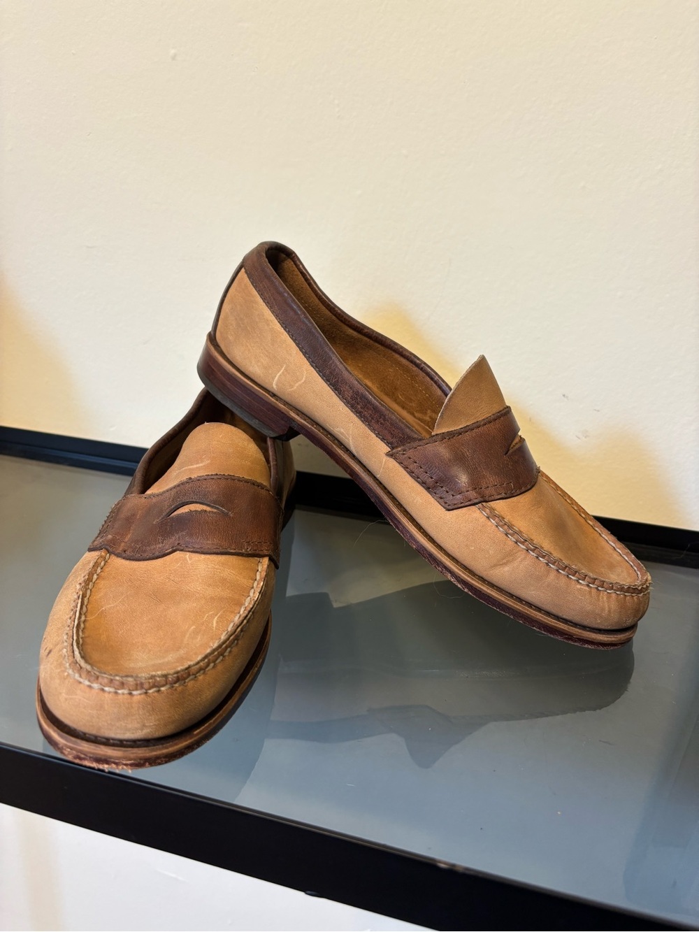 G.H. Bass & Co. Two-Tone Tan and Brown Leather Penny Loafers
